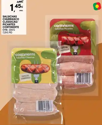 Continente Salsichas churrasco classicas/picantes continente promoção