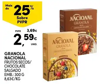 Continente granola nacional frutos secos/ chocolate salgado promoção