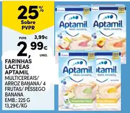 Continente Farinhas lacteas aptamil multicereais/arroz banana/ 4 frutas/ pêssego banana promoção