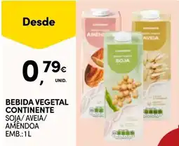 Continente Bebida vegetal continente soja/aveia/amêndoa promoção