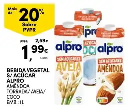 Continente Bebida vegetal s/ açucar alpro amêndoa torrada/ aveia/ coco promoção