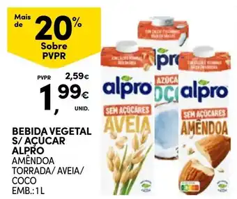 Continente Bebida vegetal s/ açucar alpro amêndoa torrada/ aveia/ coco promoção