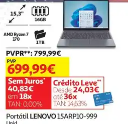 Auchan Portátil lenovo 15arp10-999 promoção