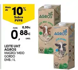 Continente Leite uht agros magro/meio gordo promoção