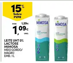 Continente Leite uht 0% lactose mimosa promoção