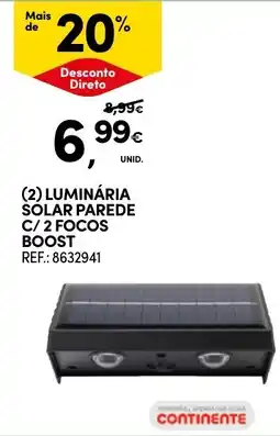 Continente Luminária solar parede c/ 2 focos boost promoção