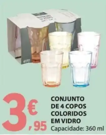 E.Leclerc Conjunto de 4 copos coloridos em vidro promoção