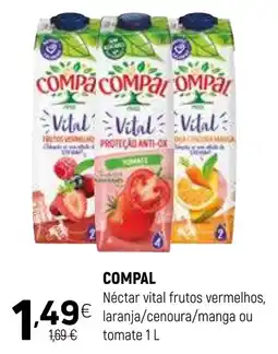 Coviran Compal nectar vital frutos vermelhos, laranja/cenoura/manga ou tomate promoção
