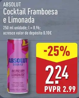 ALDI Absolut cocktail framboesa e limonada promoção