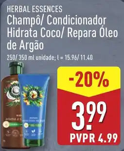 ALDI herbal essences champô/ condicionador hidrata coco/ repara óleo de argão promoção