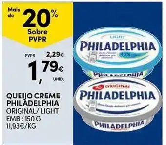 Continente queijo creme philadelphia original/light promoção