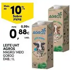 Continente Leite uht agros magro/meio gordo promoção