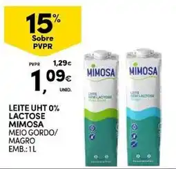 Continente Leite uht 0% lactose mimosa meio gordo/magro promoção