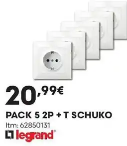 Bricomarché Pack 5 2p + t schuko legrand promoção