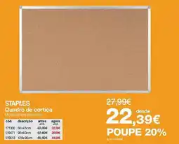 Staples quadro de cortiça promoção