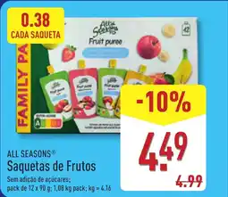 ALDI ALL SEASONS Saquetas de Frutos promoção