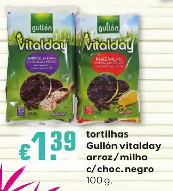 Bolama tortilhas gullón vitalday arroz/milho c/choc.negro promoção