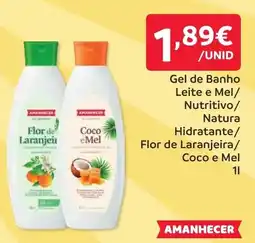 Amanhecer Amanhecer gel de banho leite e mel nutritivo natura hidratante flor de laranjeira coco e mel promoção