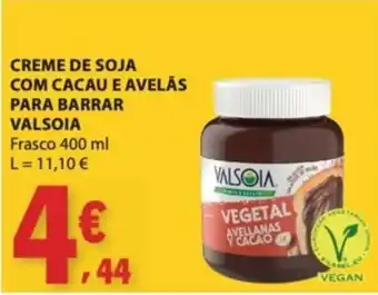 Creme de soja com cacau e avelãs para barrar valsoia