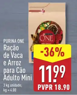 ALDI PURINA ONE Racão de Vaca e Arroz para Cão Adulto Mini promoção