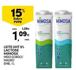 Continente Leite uht 0% lactose mimosa meio gordo/magro promoção