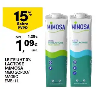 Continente Leite uht 0% lactose mimosa meio gordo/magro promoção