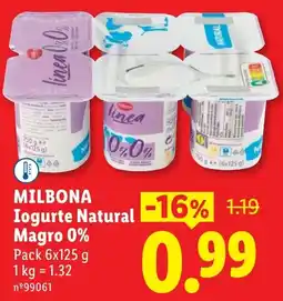 Lidl Milbona Iogurte Natural Magro 0% promoção