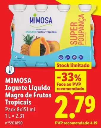 Lidl Mimosa iogurte líquido magro de frutos tropicais promoção