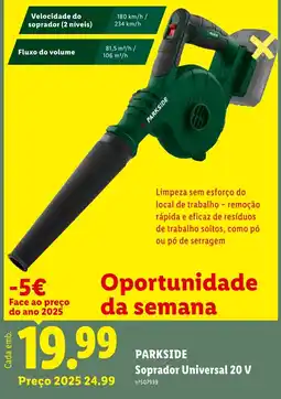 Lidl Parkside soprador universal 20 v promoção