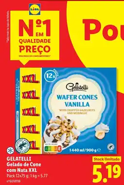 Lidl Gelatelli Gelado de Cone com Nata XXL promoção
