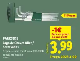 Lidl Parkside jogo de chaves allen/sex tavadas promoção