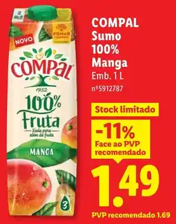 Lidl Compal sumo 100% manga promoção