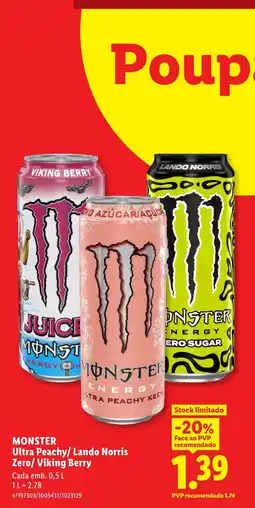 Lidl Monster ultra peachy/ lando norris zero/ viking berry promoção