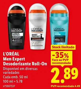 Lidl L'Oréal Men Expert Desodorante Roll-On promoção