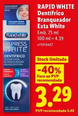 Lidl Rapid white dentífrico branqueador exta white promoção