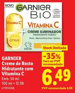 Lidl Garnier creme de rosto hidratante com vitamina c promoção
