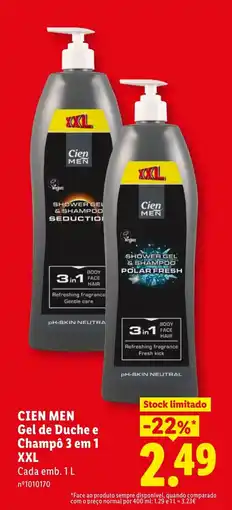 Lidl Cien men gel de duche e champô 3 em 1 xxl promoção