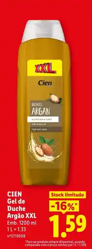 Lidl Cien gel de duche argão xxl promoção