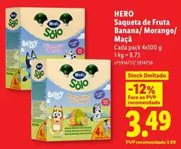 Lidl Hero saqueta de fruta banana morango maça promoção