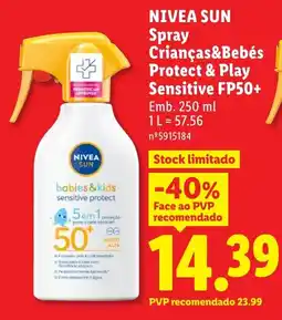 Lidl nivea sun spray crianças&bebés protect & play sensitive fp50+ promoção