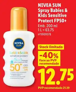 Lidl nivea sun spray babies & kids sensitive protect fp50+ promoção