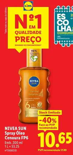 Lidl Nivea sun spray óleo cenoura fp6 promoção