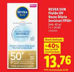 Lidl Nivea sun fluido uv rosto diário invisível fp50+ promoção