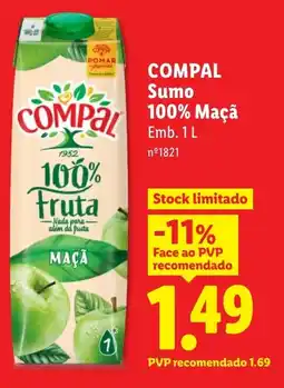 Lidl Compal sumo 100% maça promoção
