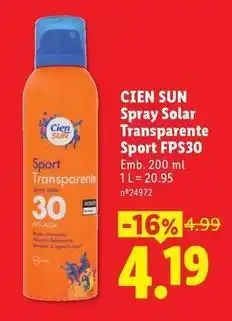 Lidl Cien - spray solar transparente sport fps30 promoção