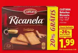 Lidl CUÉTARA Bolachas Ricanela promoção