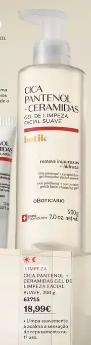 O Boticário Cica pantenol + ceramidas gel de limpeza facial suave, promoção