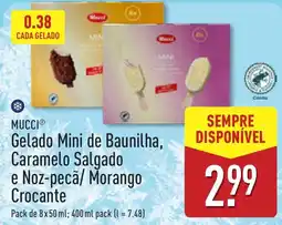 ALDI Mucci gelado mini de baunilha, caramelo salgado e noz-pecã/ morango crocante promoção