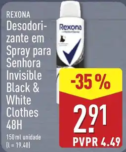 ALDI rexona desodorante em spray para senhora invisible black & white clothes promoção