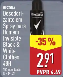 ALDI rexona desodorante em spray para homem invisible black & white clothes promoção